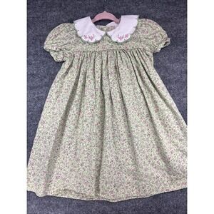 VTG Thérèse The Children's Collection Green Floral Dress Scalloped Collar 3T
